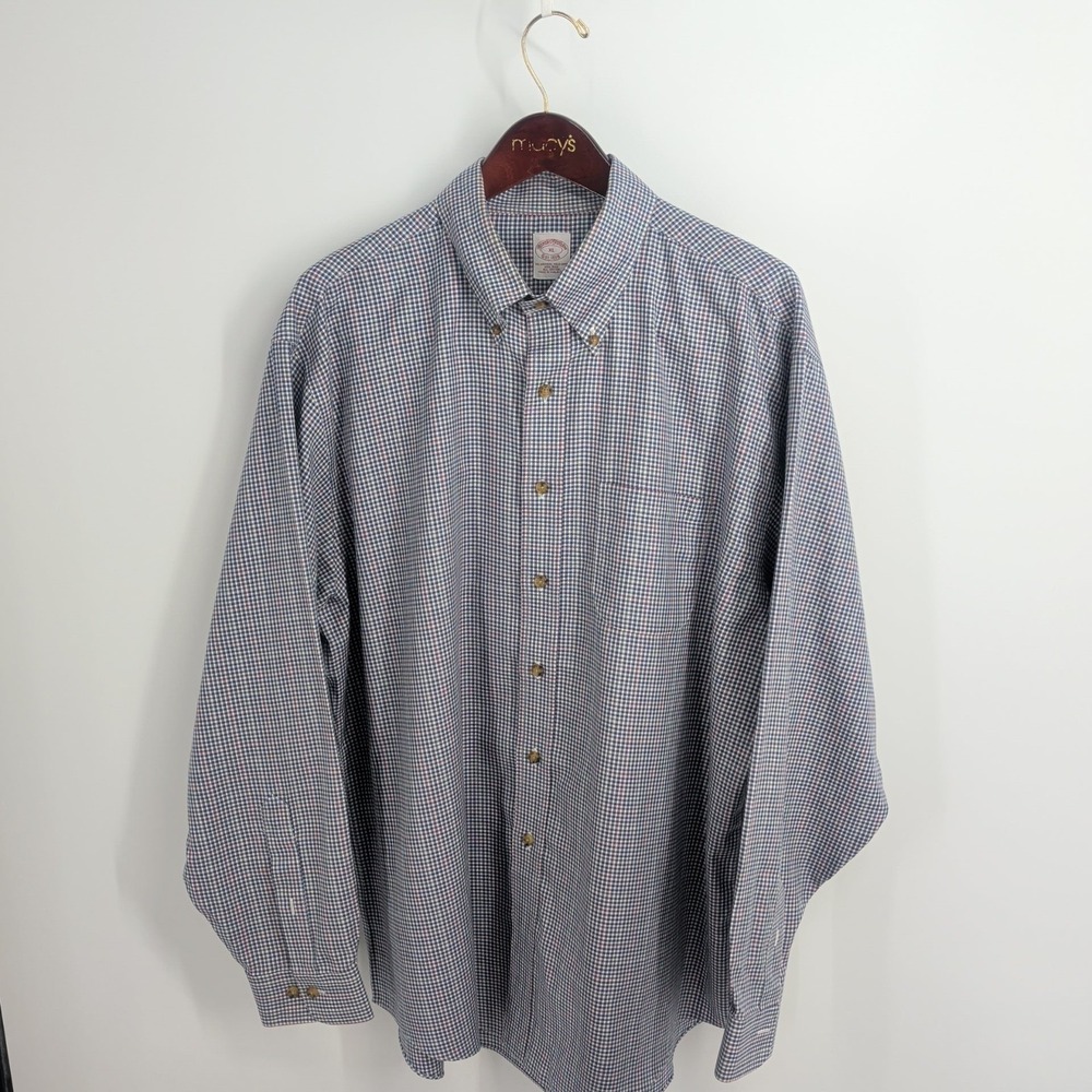 Brooks Brother Tattersall Plaid The Original Polo Button Down Shirt Blue Size XL
